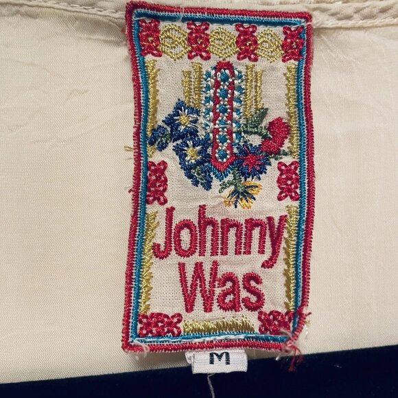 JOHNNY WAS Cream/Off White Embroidered Melvin Button Down Blouse Sz M - Picture 5 of 11
